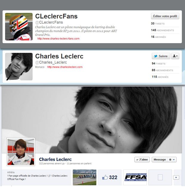 Charles Leclerc sur twitter et facebook